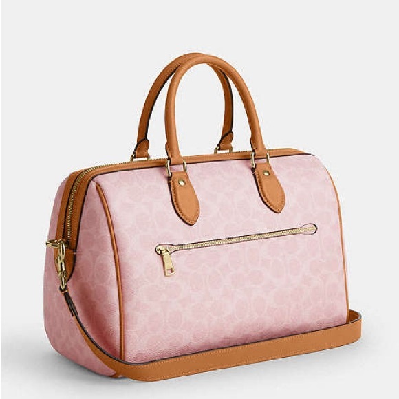 Coach Powder Pink Rowan Large Satchel Bag In Signature With Charms NWT - Picture 9 of 9